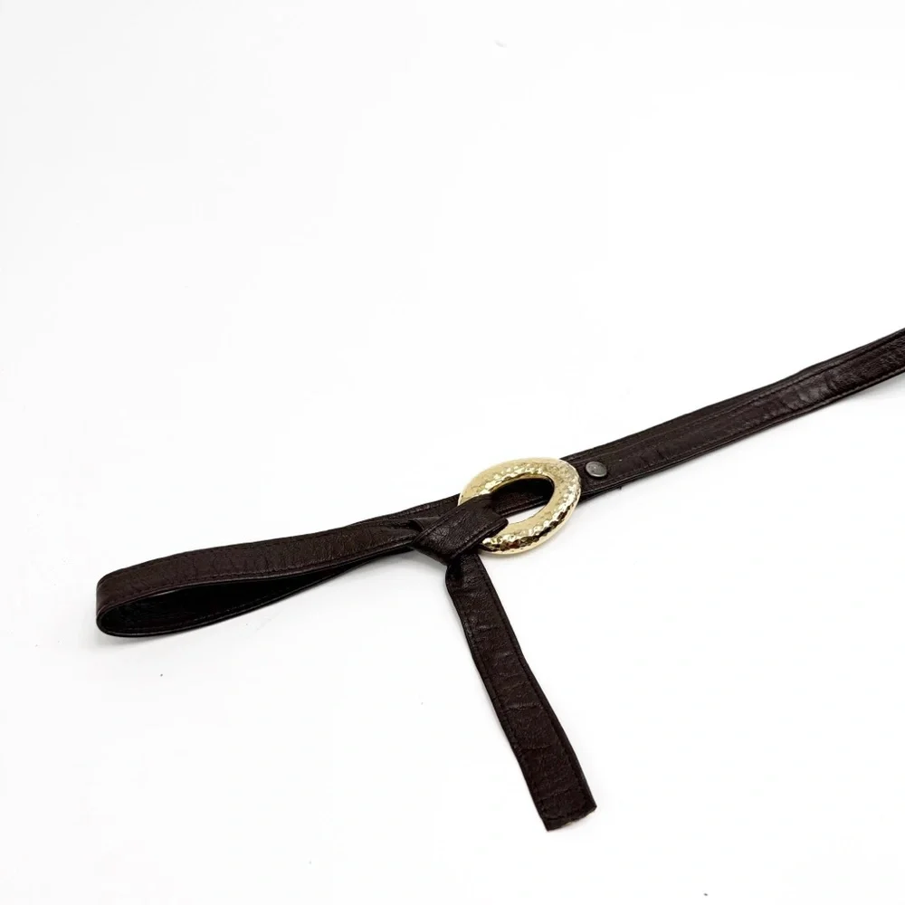 Alexis King Vintage Brown Leather Belt with Texturee Gold Buckle